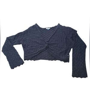 American Eagle Outfitters Black Textured Cropped Blouse